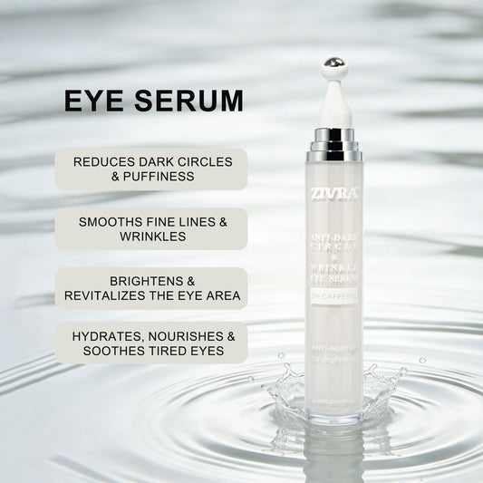 ZIVRA Anti Dark Circle Eye Serum – 5% Caffeine | Anti-Ageing & De-Puffing | 20ml | 360° Roller Applicator