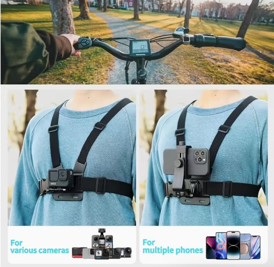 Universal Adjustable Chest Strap Mount for Action Cameras & Smartphones - Secure & Comfortable Fit for Various Devices
